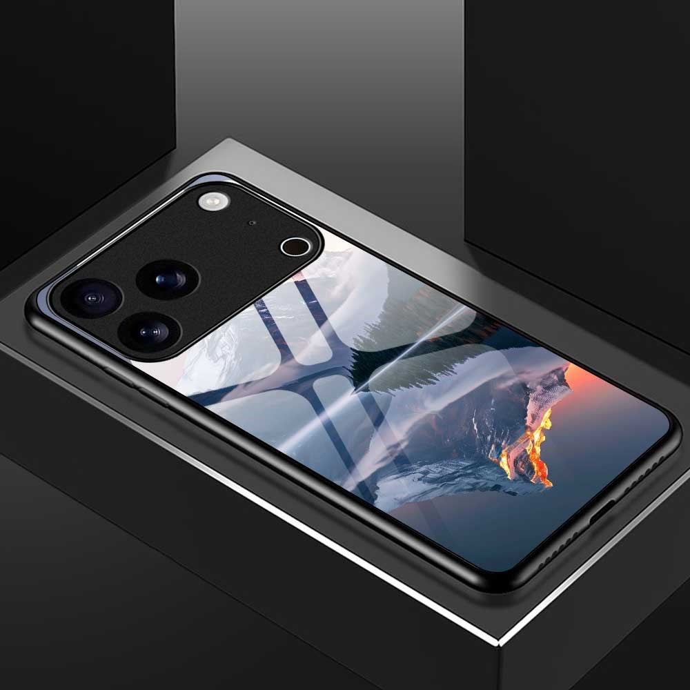 For iPhone 17 Pro Max Case PC TPU Tempered Glass Pattern Printing Shockproof Phone Back Cover - B0336