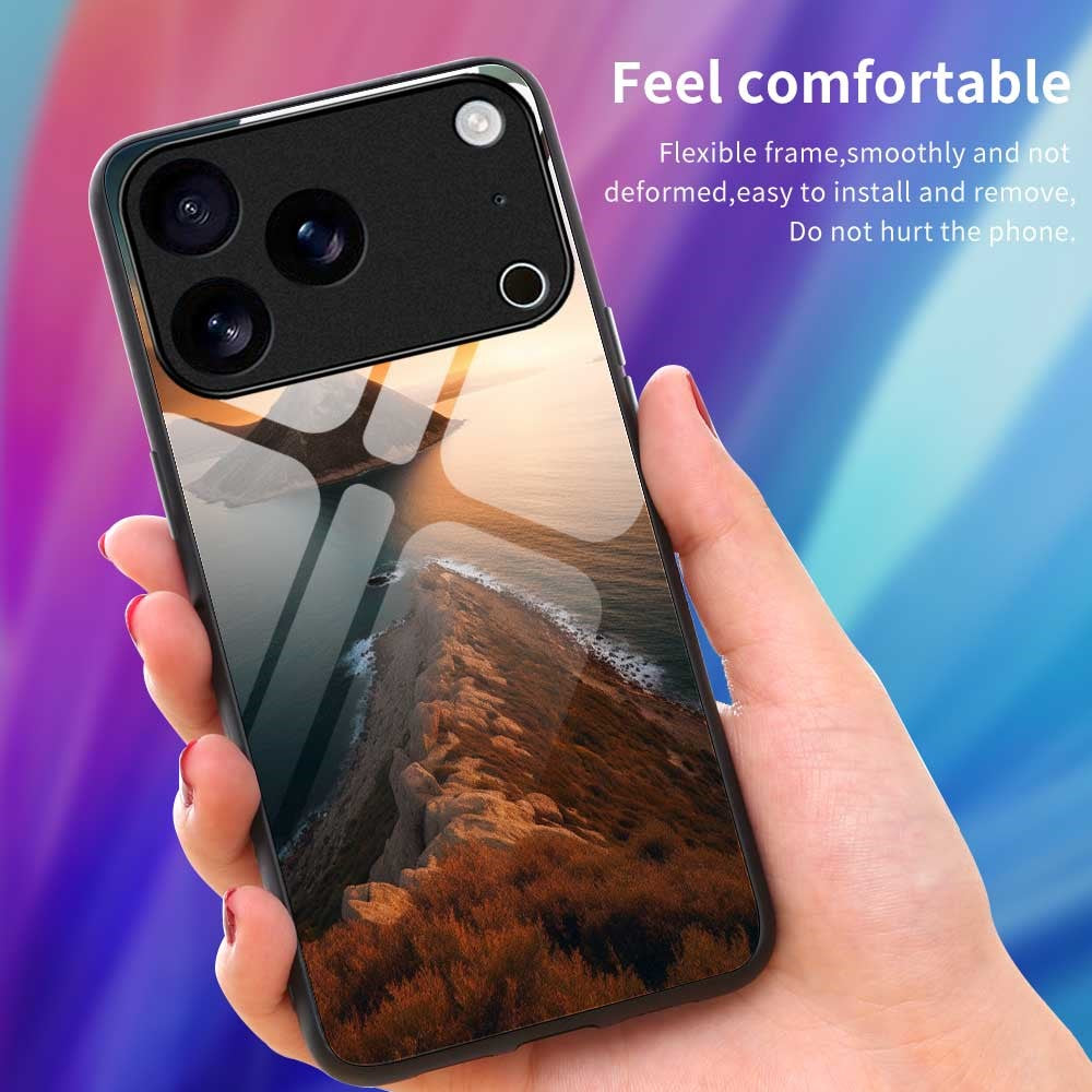 For iPhone 17 Pro Max Case PC TPU Tempered Glass Pattern Printing Shockproof Phone Back Cover - B0337