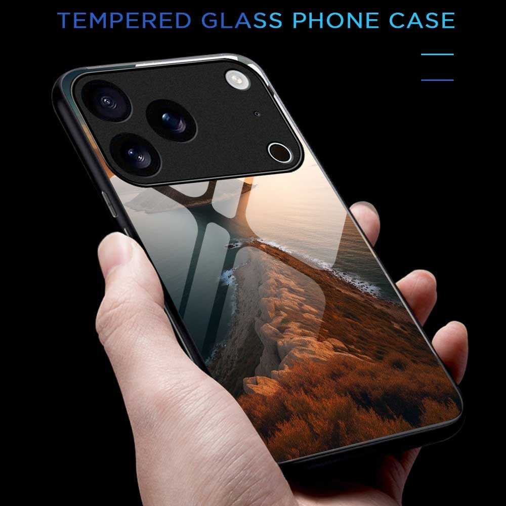 For iPhone 17 Pro Max Case PC TPU Tempered Glass Pattern Printing Shockproof Phone Back Cover - B0337