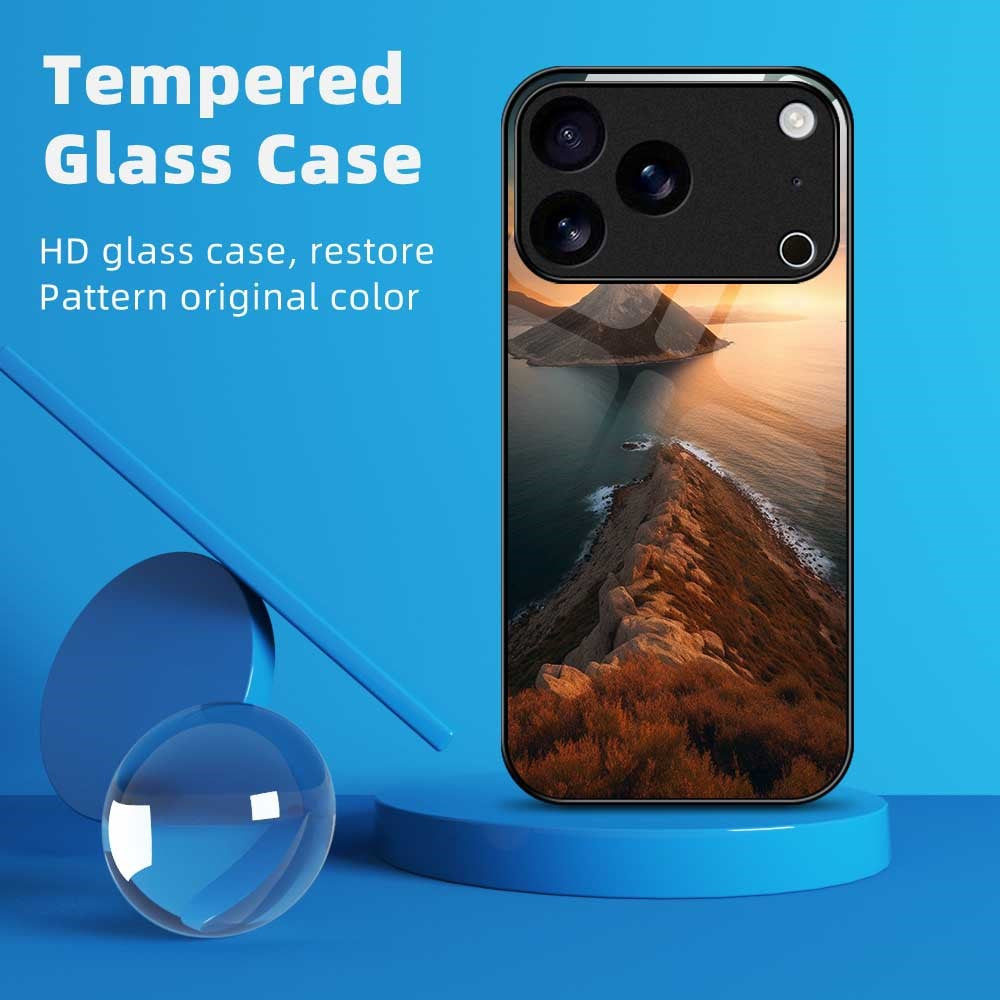 For iPhone 17 Pro Max Case PC TPU Tempered Glass Pattern Printing Shockproof Phone Back Cover - B0337