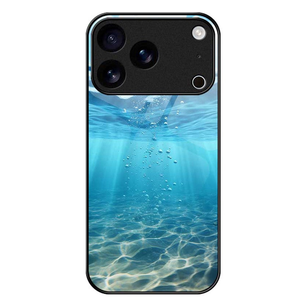 For iPhone 17 Pro Max Case PC TPU Tempered Glass Pattern Printing Shockproof Phone Back Cover - B0338