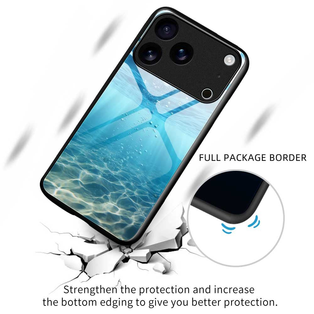 For iPhone 17 Pro Max Case PC TPU Tempered Glass Pattern Printing Shockproof Phone Back Cover - B0338