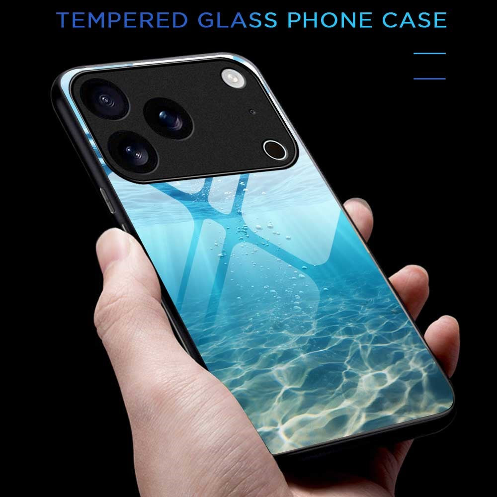 For iPhone 17 Pro Max Case PC TPU Tempered Glass Pattern Printing Shockproof Phone Back Cover - B0338