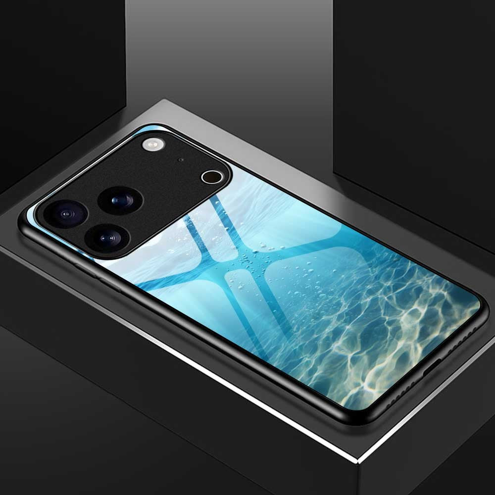 For iPhone 17 Pro Max Case PC TPU Tempered Glass Pattern Printing Shockproof Phone Back Cover - B0338