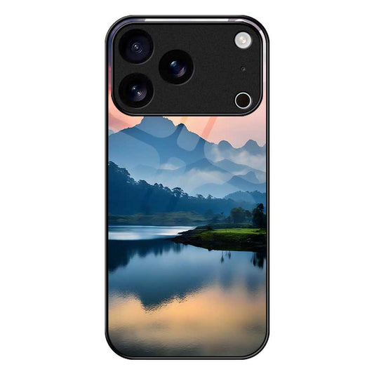 For iPhone 17 Pro Max Case PC TPU Tempered Glass Pattern Printing Shockproof Phone Back Cover - B0339