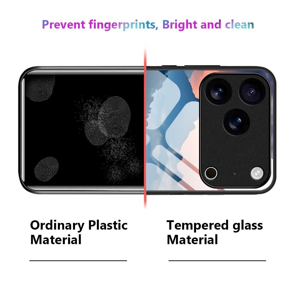 For iPhone 17 Pro Max Case PC TPU Tempered Glass Pattern Printing Shockproof Phone Back Cover - B0339