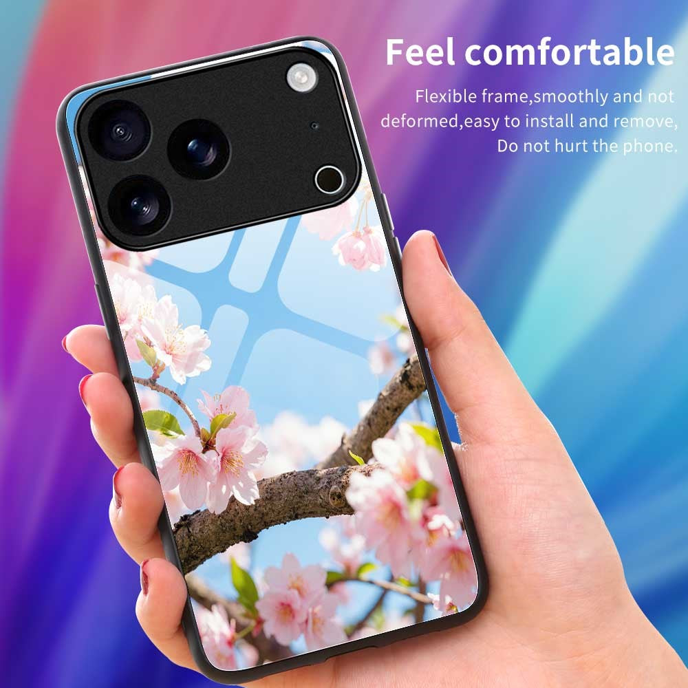 For iPhone 17 Pro Max Case PC TPU Tempered Glass Pattern Printing Shockproof Phone Back Cover - B0340