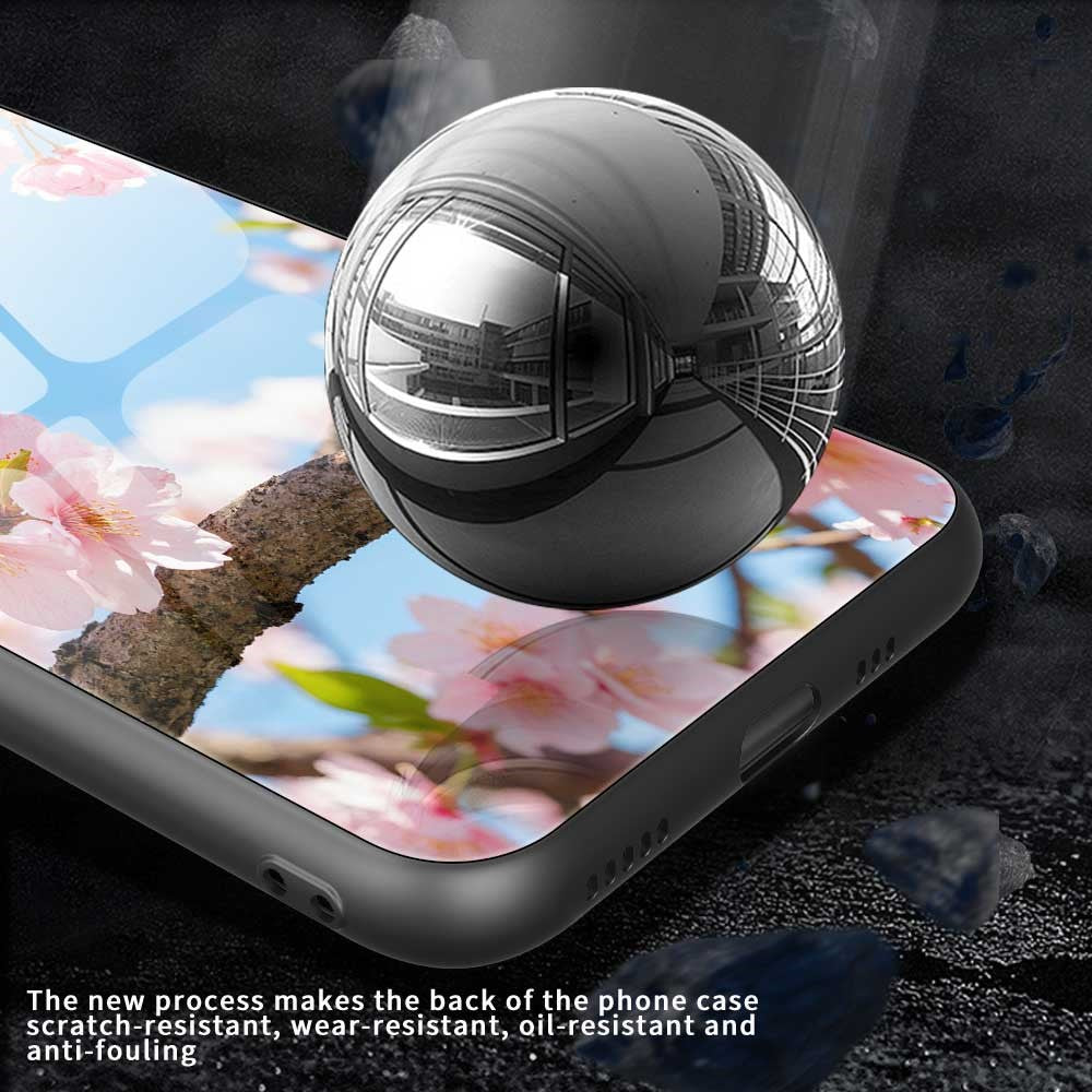 For iPhone 17 Pro Max Case PC TPU Tempered Glass Pattern Printing Shockproof Phone Back Cover - B0340