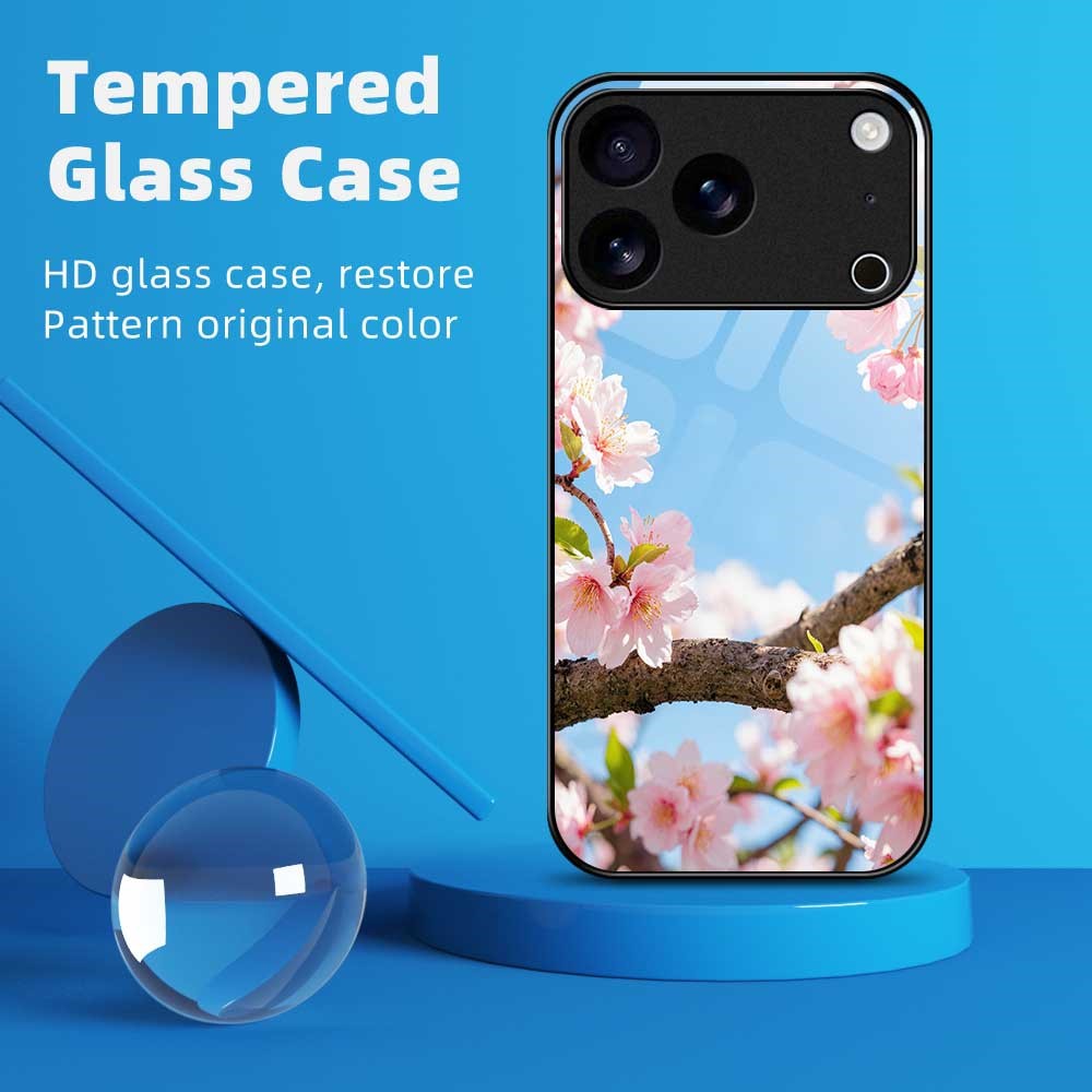 For iPhone 17 Pro Max Case PC TPU Tempered Glass Pattern Printing Shockproof Phone Back Cover - B0340