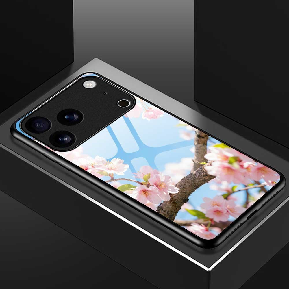 For iPhone 17 Pro Max Case PC TPU Tempered Glass Pattern Printing Shockproof Phone Back Cover - B0340