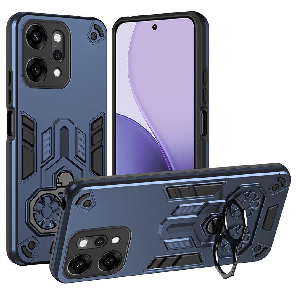 For Oppo Reno14 Pro 5G (Global) Case Ring Holder Kickstand PC + TPU Shockproof Phone Cover - Navy Blue