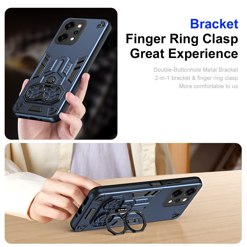 For Oppo Reno14 Pro 5G (Global) Case Ring Holder Kickstand PC + TPU Shockproof Phone Cover - Navy Blue