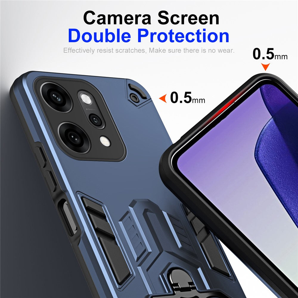 For Oppo Reno14 Pro 5G (Global) Case Ring Holder Kickstand PC + TPU Shockproof Phone Cover - Navy Blue