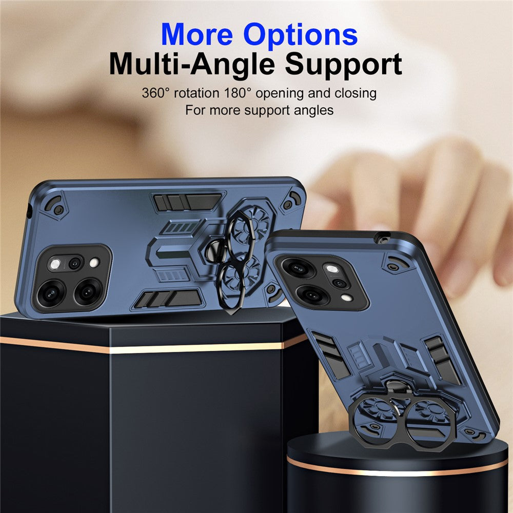 For Oppo Reno14 Pro 5G (Global) Case Ring Holder Kickstand PC + TPU Shockproof Phone Cover - Navy Blue