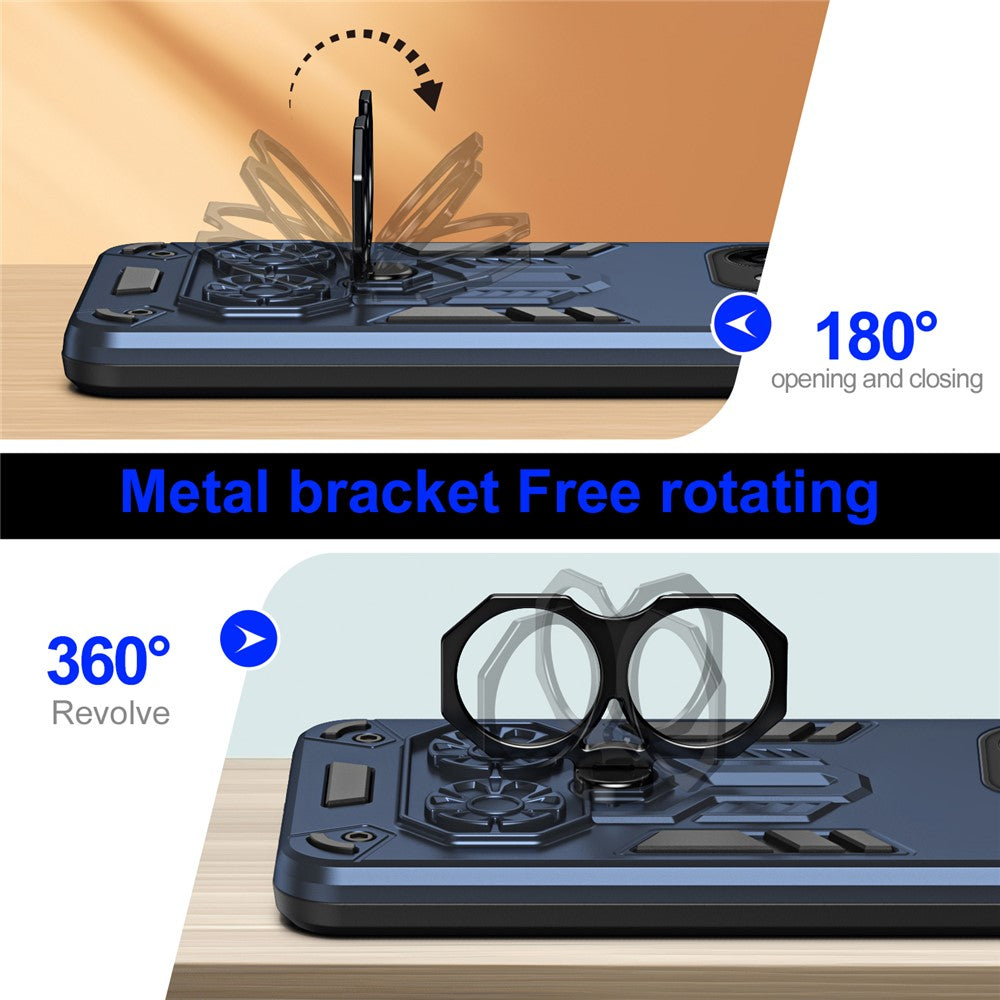 For Oppo Reno14 Pro 5G (Global) Case Ring Holder Kickstand PC + TPU Shockproof Phone Cover - Navy Blue