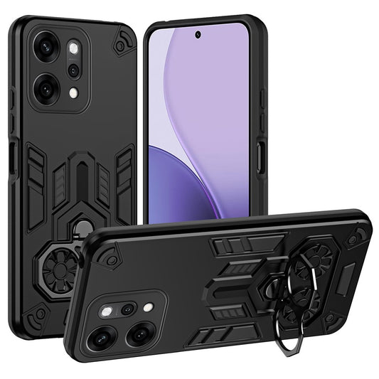 For Oppo Reno14 Pro 5G (Global) Case Ring Holder Kickstand PC + TPU Shockproof Phone Cover - Black