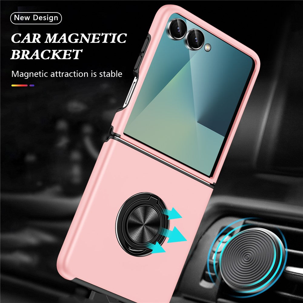 For Samsung Galaxy Z Flip7 5G Case PC + TPU Phone Cover with Rotatable Ring Holder - Rose Gold