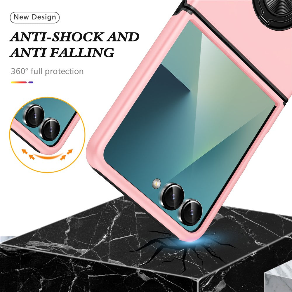 For Samsung Galaxy Z Flip7 5G Case PC + TPU Phone Cover with Rotatable Ring Holder - Rose Gold
