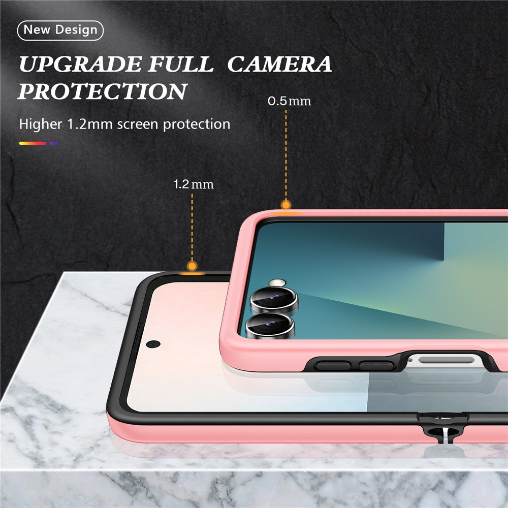 For Samsung Galaxy Z Flip7 5G Case PC + TPU Phone Cover with Rotatable Ring Holder - Rose Gold