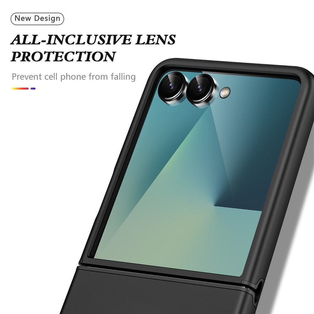 For Samsung Galaxy Z Flip7 5G Case PC + TPU Phone Cover with Rotatable Ring Holder - Black