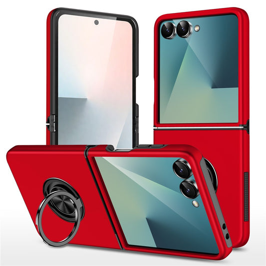 For Samsung Galaxy Z Flip7 5G Case PC + TPU Phone Cover with Rotatable Ring Holder - Red