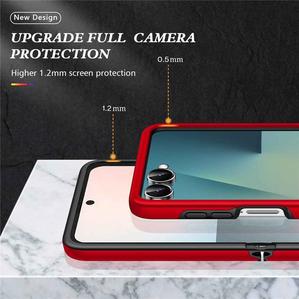 For Samsung Galaxy Z Flip7 5G Case PC + TPU Phone Cover with Rotatable Ring Holder - Red