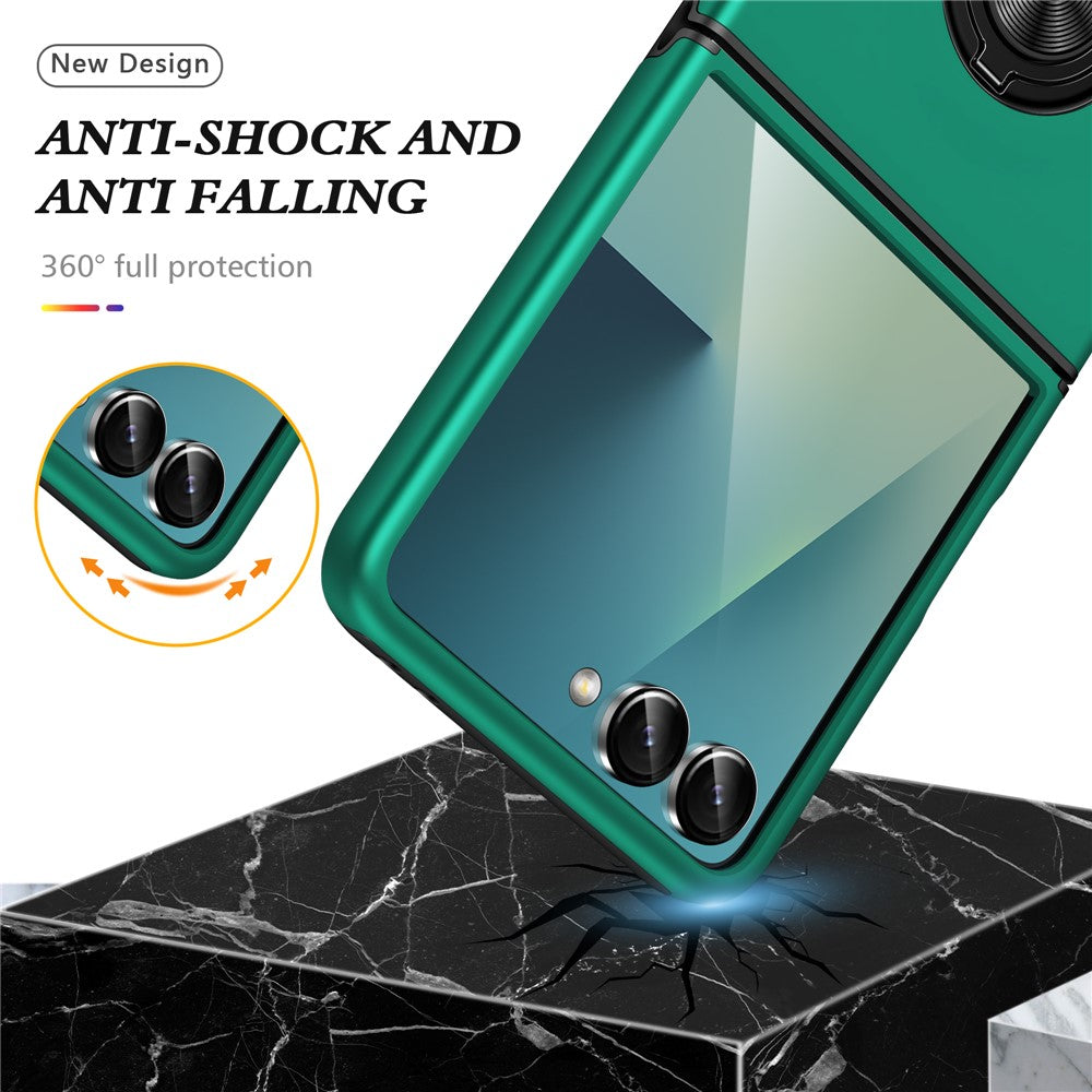 For Samsung Galaxy Z Flip7 5G Case PC + TPU Phone Cover with Rotatable Ring Holder - Blackish Green