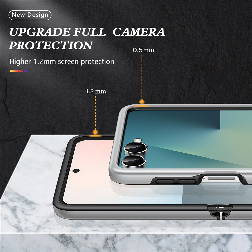 For Samsung Galaxy Z Flip7 5G Case PC + TPU Phone Cover with Rotatable Ring Holder - Silver