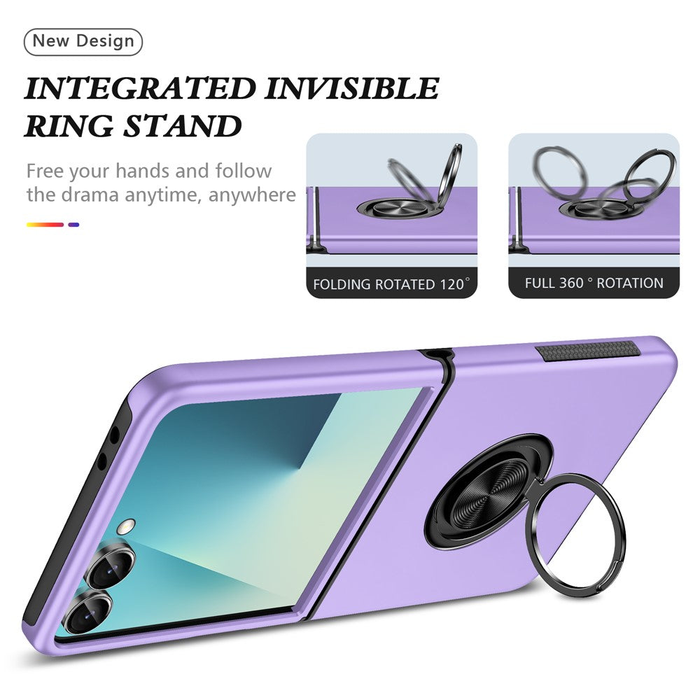 For Samsung Galaxy Z Flip7 5G Case PC + TPU Phone Cover with Rotatable Ring Holder - Purple