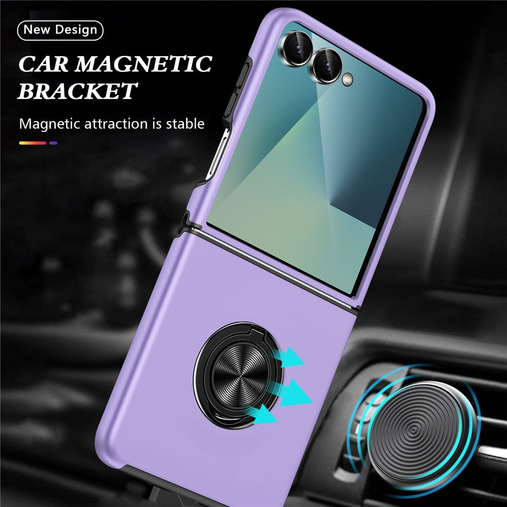 For Samsung Galaxy Z Flip7 5G Case PC + TPU Phone Cover with Rotatable Ring Holder - Purple