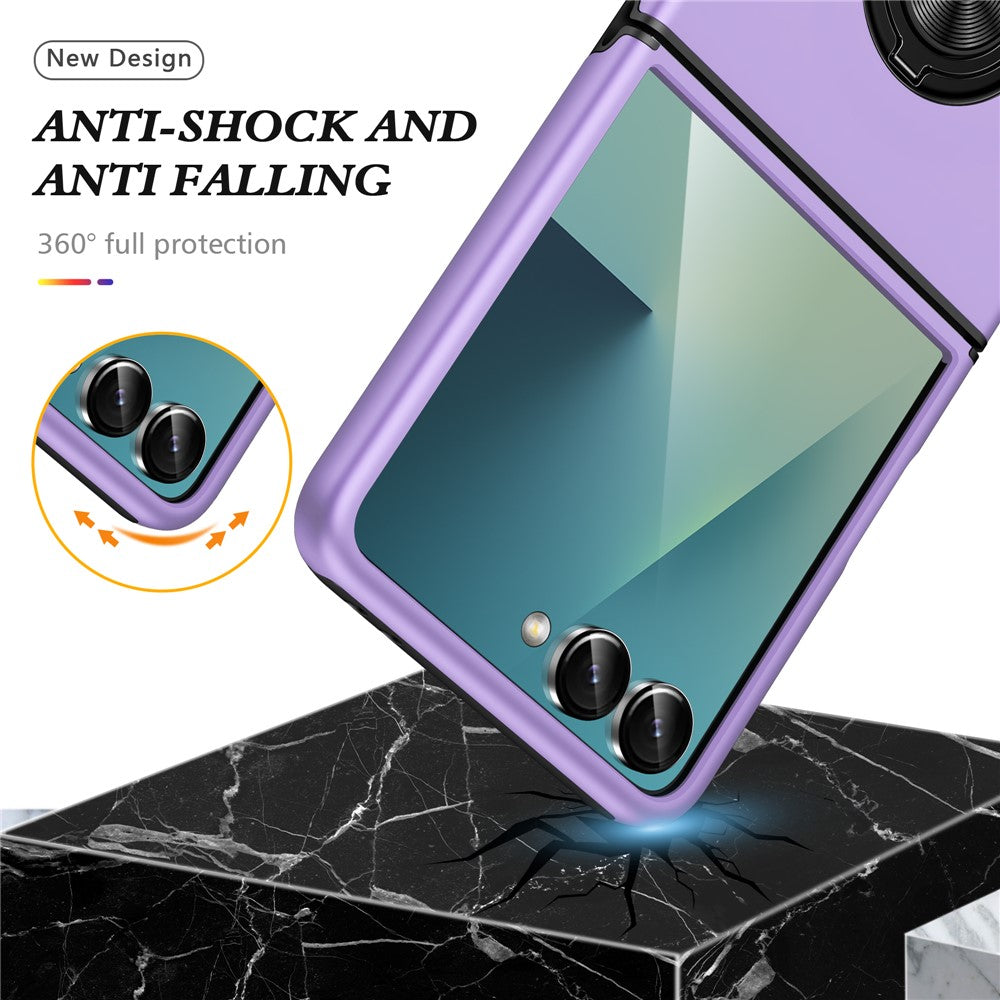 For Samsung Galaxy Z Flip7 5G Case PC + TPU Phone Cover with Rotatable Ring Holder - Purple