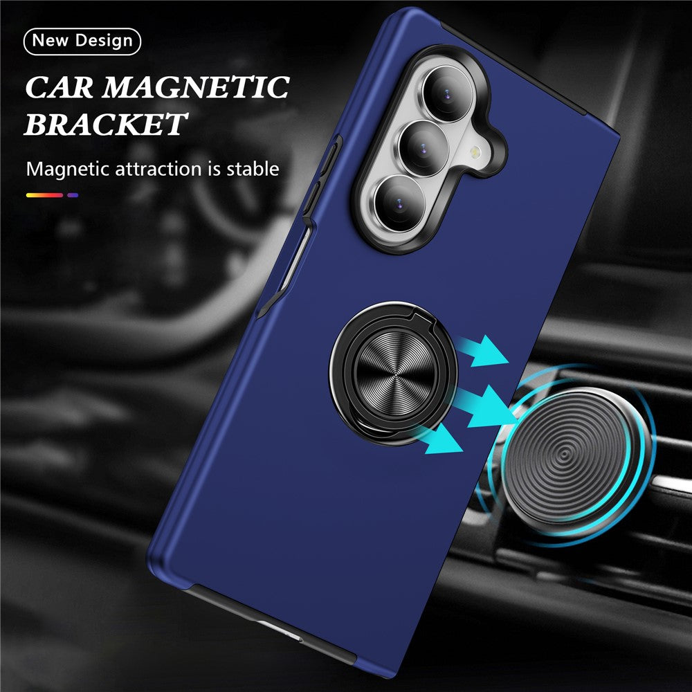 For Samsung Galaxy Z Fold7 5G Case PC + TPU Phone Cover with Rotatable Ring Holder - Blue