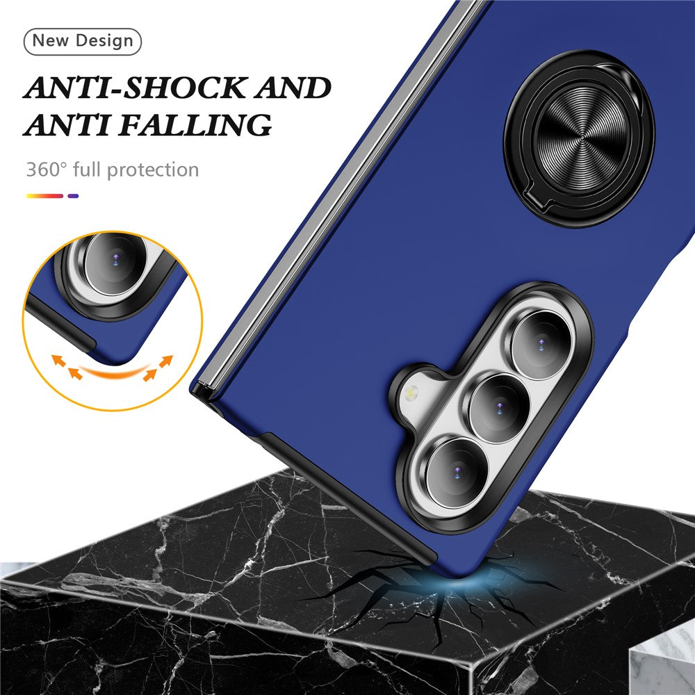 For Samsung Galaxy Z Fold7 5G Case PC + TPU Phone Cover with Rotatable Ring Holder - Blue