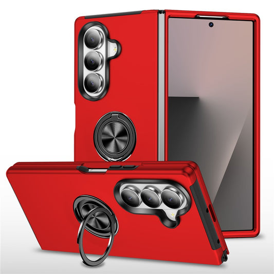 For Samsung Galaxy Z Fold7 5G Case PC + TPU Phone Cover with Rotatable Ring Holder - Red