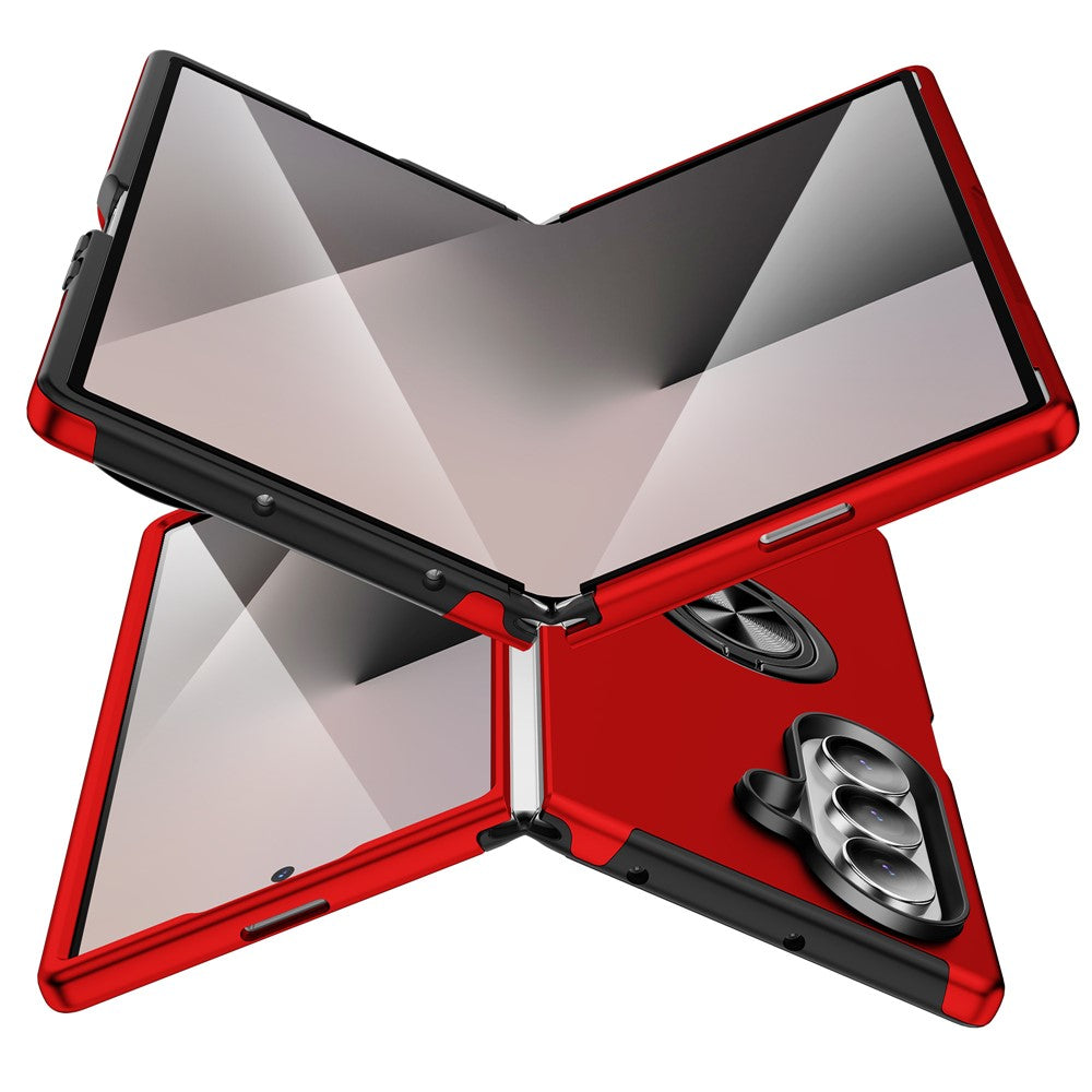 For Samsung Galaxy Z Fold7 5G Case PC + TPU Phone Cover with Rotatable Ring Holder - Red