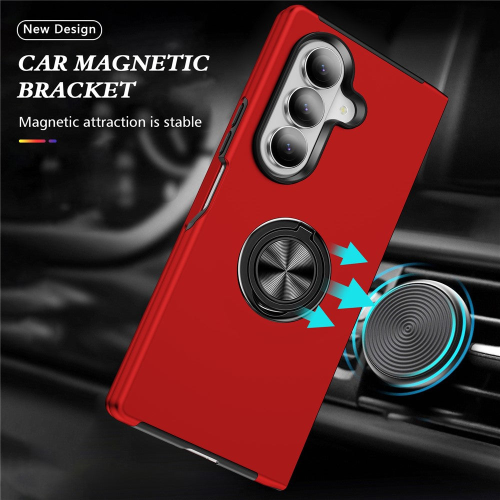 For Samsung Galaxy Z Fold7 5G Case PC + TPU Phone Cover with Rotatable Ring Holder - Red