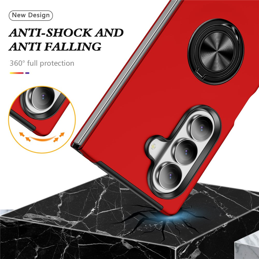 For Samsung Galaxy Z Fold7 5G Case PC + TPU Phone Cover with Rotatable Ring Holder - Red