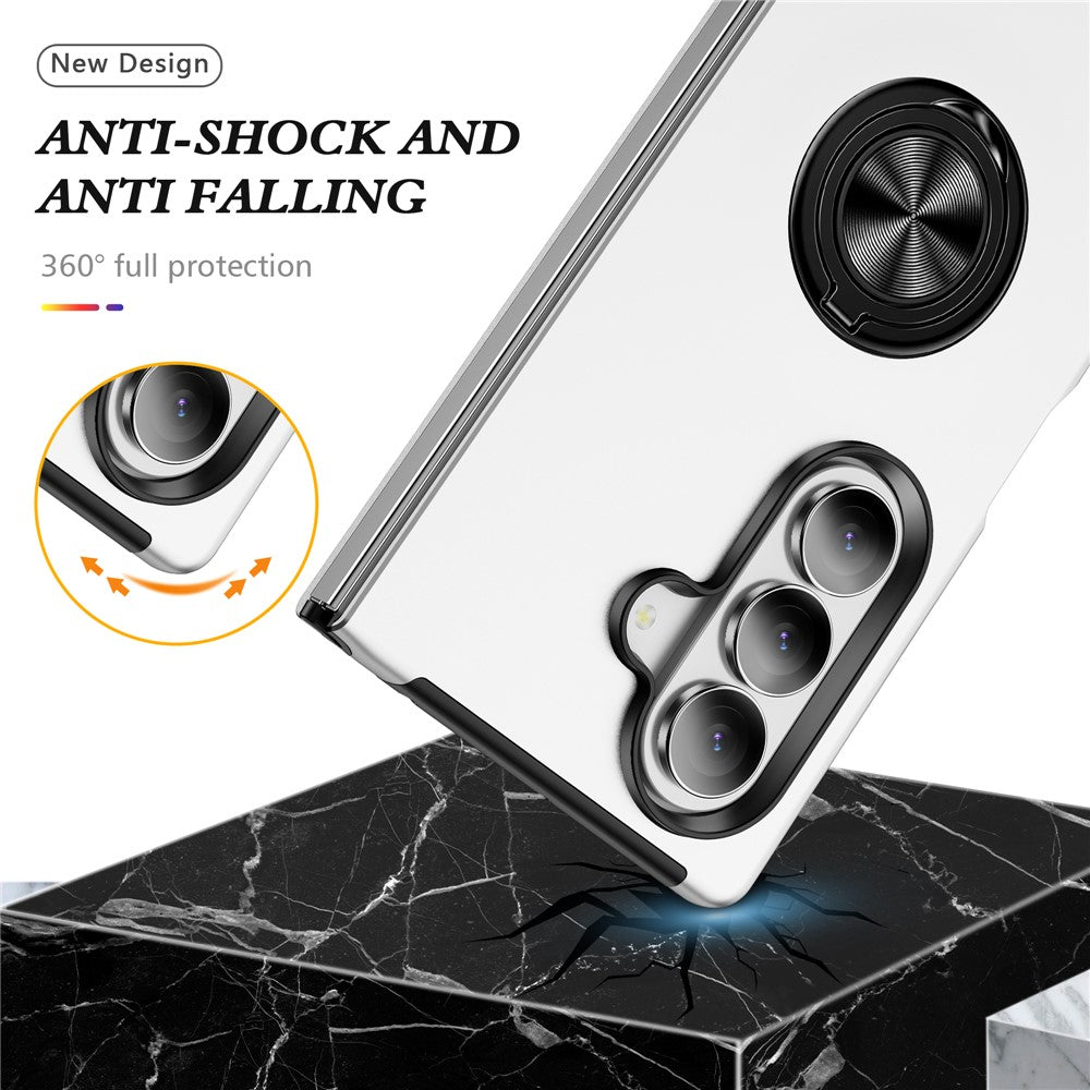 For Samsung Galaxy Z Fold7 5G Case PC + TPU Phone Cover with Rotatable Ring Holder - Silver
