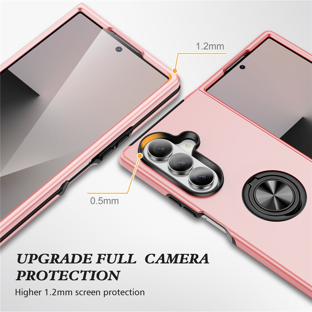 For Samsung Galaxy Z Fold7 5G Case PC + TPU Phone Cover with Rotatable Ring Holder - Rose Gold