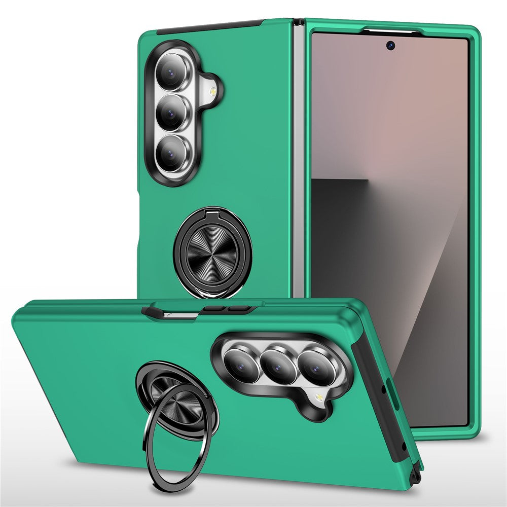 For Samsung Galaxy Z Fold7 5G Case PC + TPU Phone Cover with Rotatable Ring Holder - Blackish Green