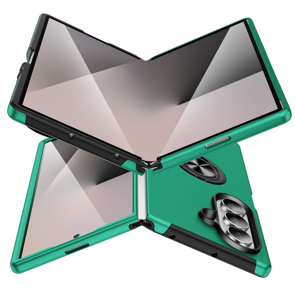 For Samsung Galaxy Z Fold7 5G Case PC + TPU Phone Cover with Rotatable Ring Holder - Blackish Green