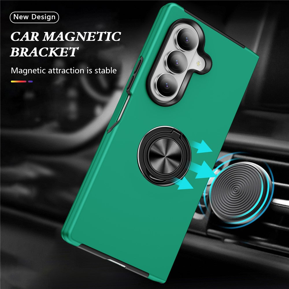 For Samsung Galaxy Z Fold7 5G Case PC + TPU Phone Cover with Rotatable Ring Holder - Blackish Green