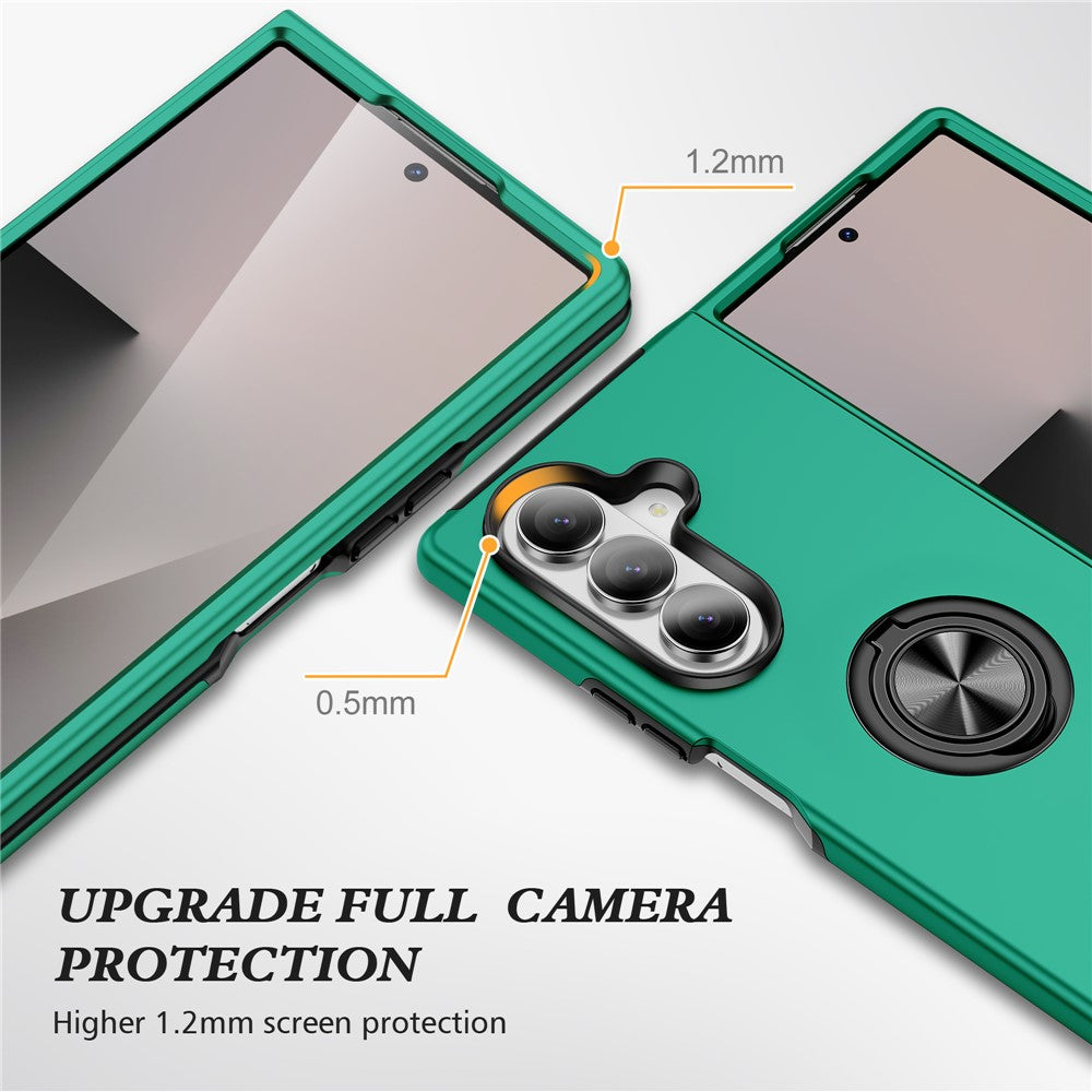 For Samsung Galaxy Z Fold7 5G Case PC + TPU Phone Cover with Rotatable Ring Holder - Blackish Green