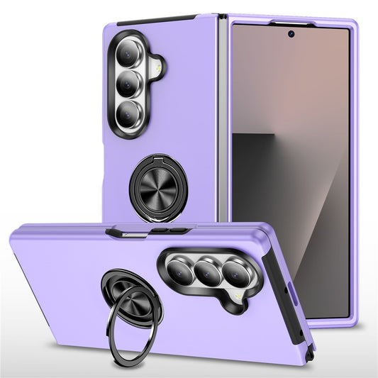 For Samsung Galaxy Z Fold7 5G Case PC + TPU Phone Cover with Rotatable Ring Holder - Purple