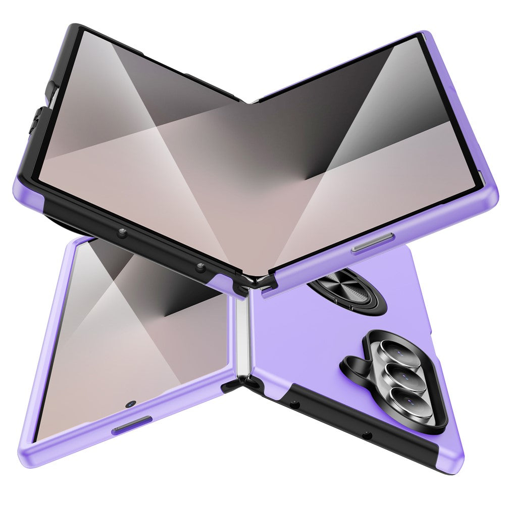 For Samsung Galaxy Z Fold7 5G Case PC + TPU Phone Cover with Rotatable Ring Holder - Purple