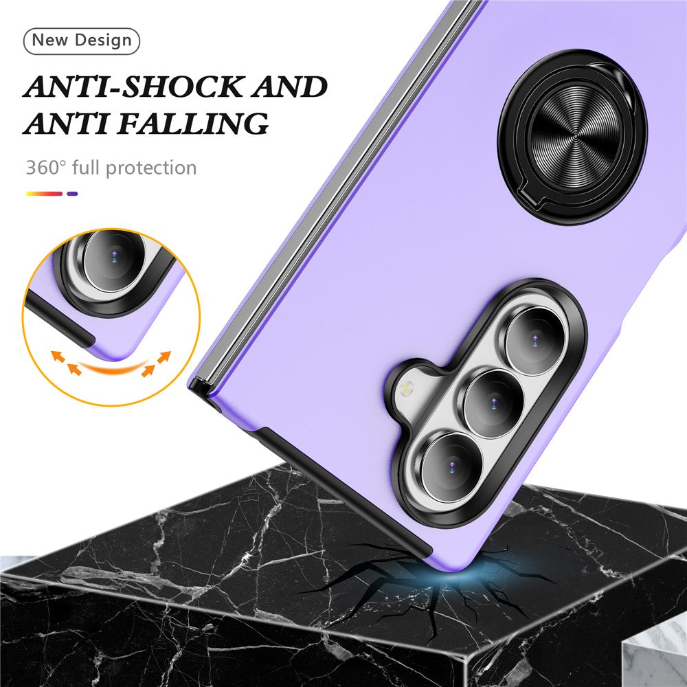 For Samsung Galaxy Z Fold7 5G Case PC + TPU Phone Cover with Rotatable Ring Holder - Purple