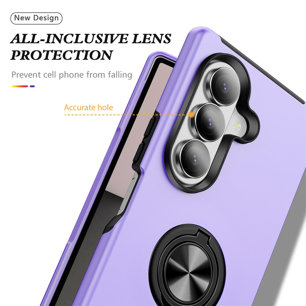 For Samsung Galaxy Z Fold7 5G Case PC + TPU Phone Cover with Rotatable Ring Holder - Purple