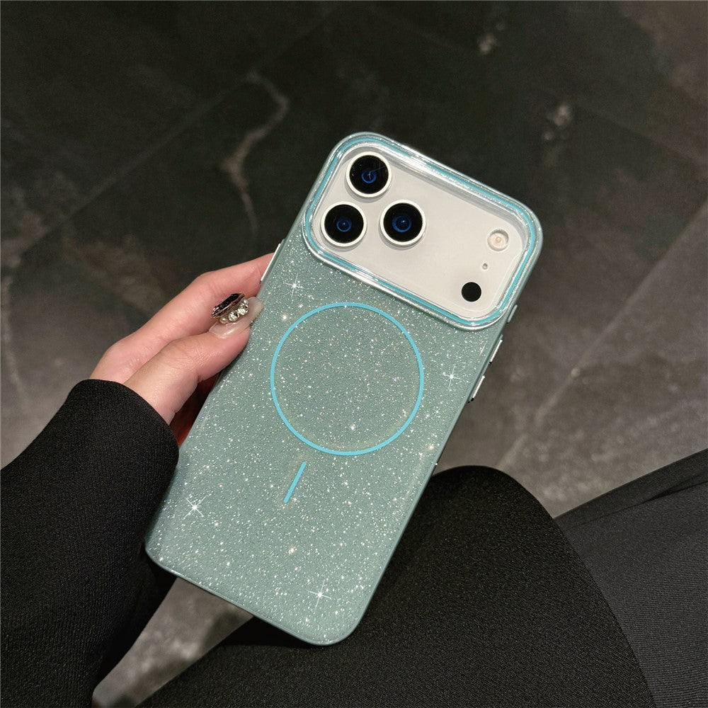 For iPhone 17 Pro Max Case Compatible with MagSafe Glitter Design IMD TPU + PC Phone Back Cover - Green