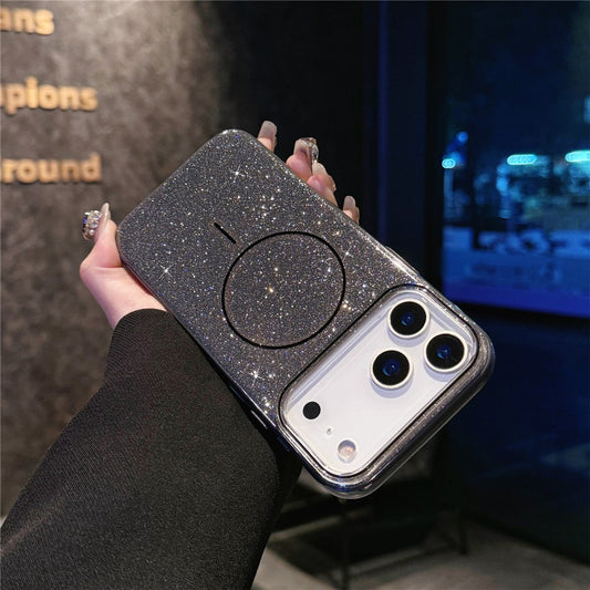 For iPhone 17 Pro Max Case Compatible with MagSafe Glitter Design IMD TPU + PC Phone Back Cover - Black