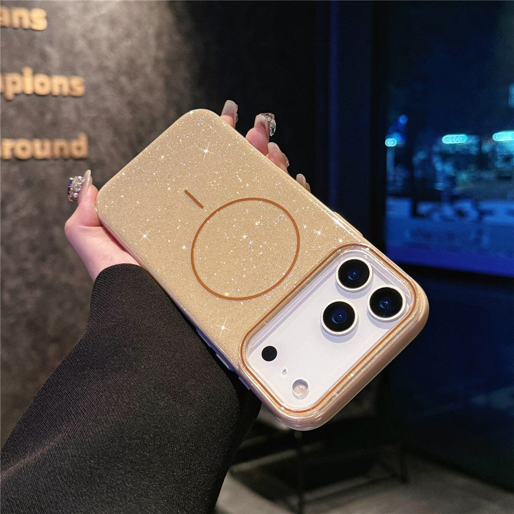 For iPhone 17 Pro Max Case Compatible with MagSafe Glitter Design IMD TPU + PC Phone Back Cover - Desert Gold